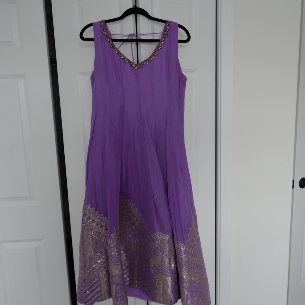 Only Purple Anarkali Kurta with Gold Embellishment - Picture 2 of 9